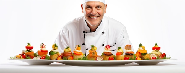 Uśmiechnięty kucharz serwujący talerz
